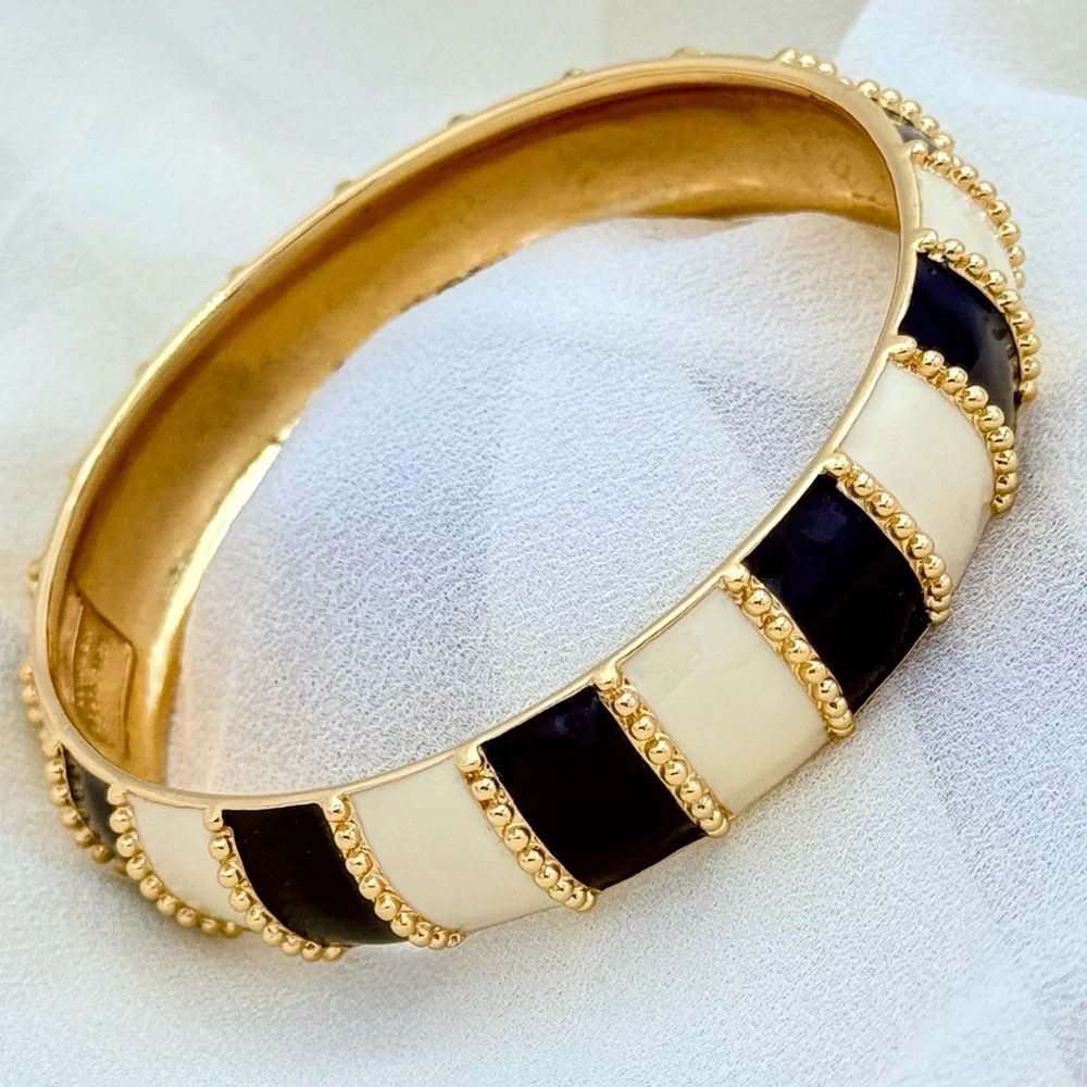 Kate Spade Harbor Lights Black Cream Enamel Bangle Bracelet - Picture 7 of 8